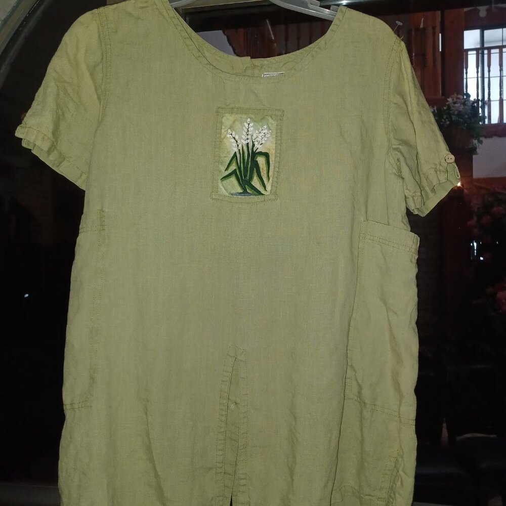 LA Blend 100% Linen Women's Top Small Green